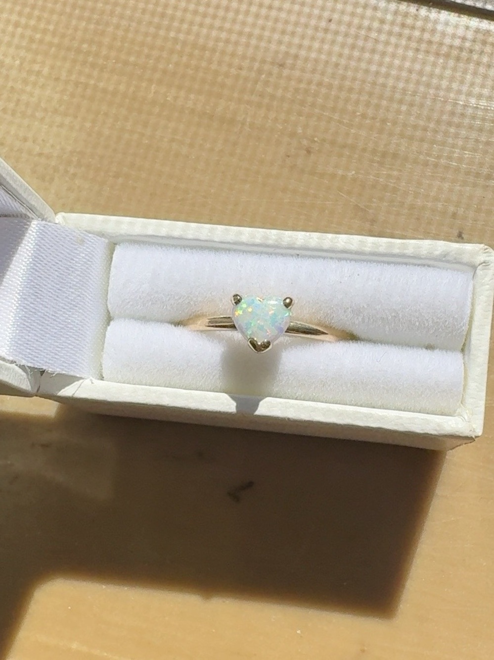 14K Gold Heart Shaped Opal Solitaire Ring